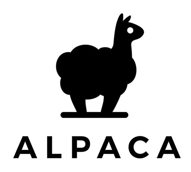 Minimalist alpaca silhouette logo with bold “ALPACA” text on white background
